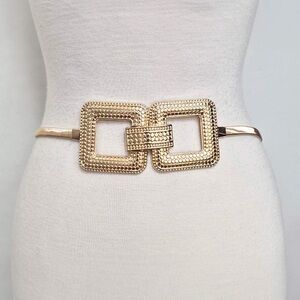 Double Square Buckle Buckle Accented Stretch Metal Statement Belt
